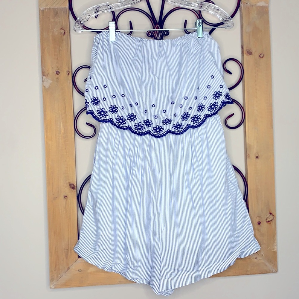 Jessica Simpson pinstripe romper with pockets